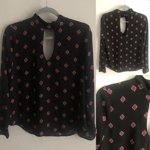 Express Black/Red Keyhole Blouse